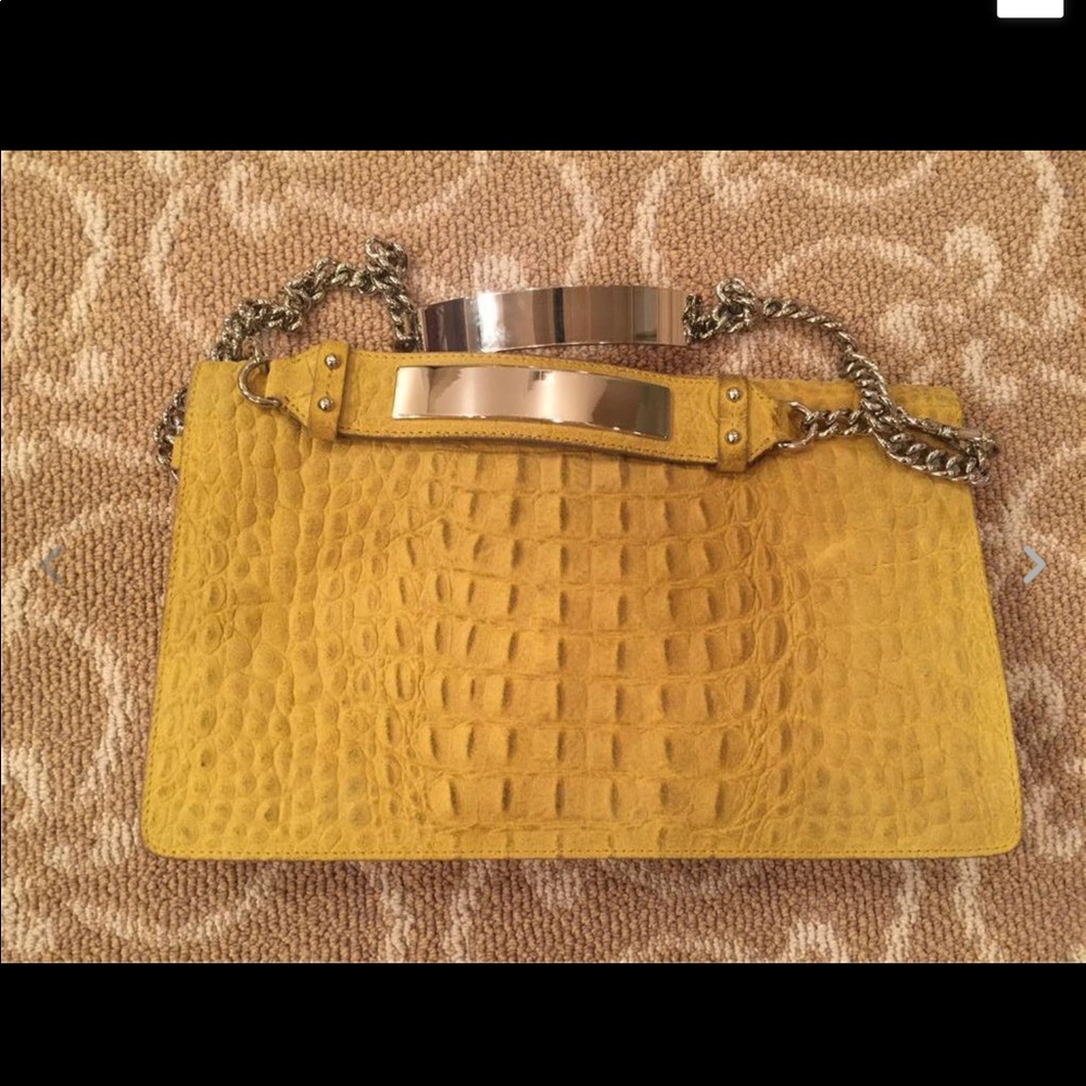 ALBERTA FERRETTI MUSTARD TEXTURED ENVELOPE HANDBAG
